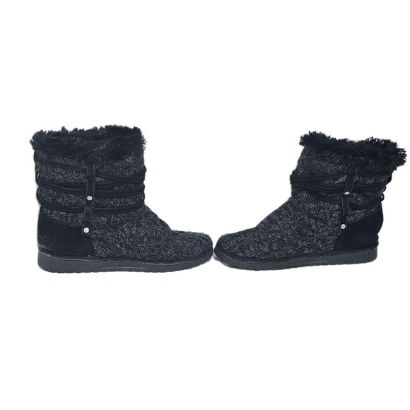 Muk Luks Boots Camila Women Size 9 Black Faux Fur Lined Knit Booties - Picture 4 of 11